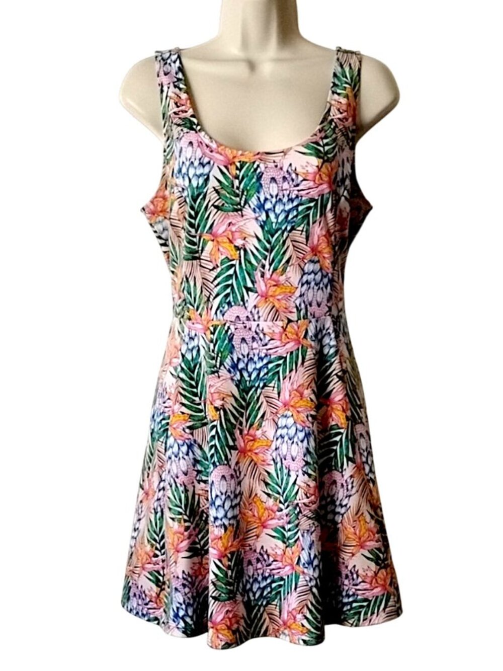Divided H&M Tank Fit & Flare Mini Dress 14 Bright Floral Tropical